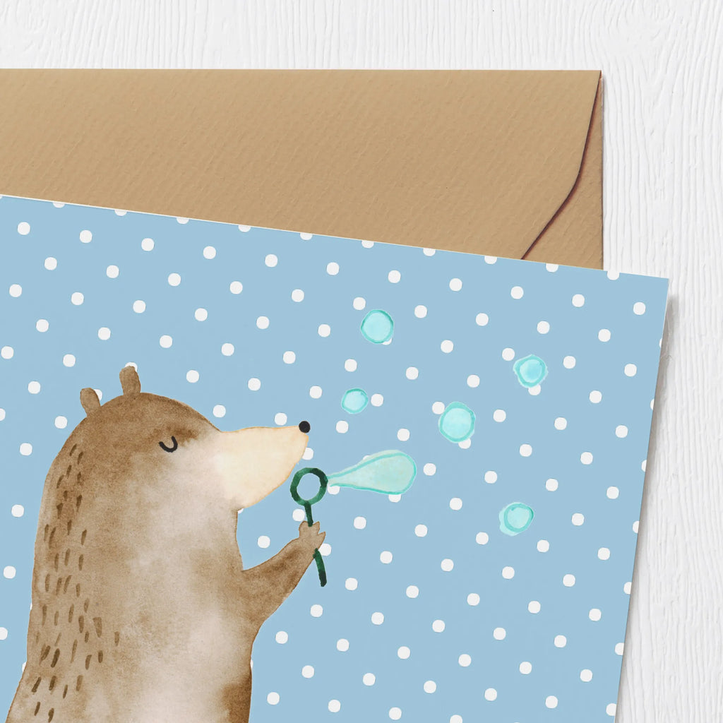 Deluxe Karte Bär Seifenblasen Klappkarte, Grußkarte, Einladungskarte, Hochwertige Klappkarte, Geburtstagskarte, Karte, Hochwertige Grußkarte, Hochzeitskarte, Glückwunschkarte, Bär, Teddy, Teddybär, Seifenblasen Bär Lustig Sein Glücklich Traurig Happy