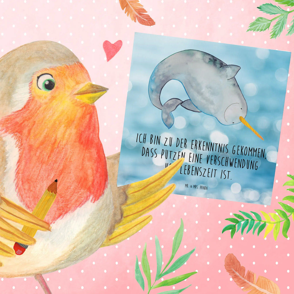 Deluxe Card Narwhal Hochwertige Klappkarte, Einladungskarte, Glückwunschkarte, Karte, Hochwertige Grußkarte, Klappkarte, Hochzeitskarte, Grußkarte, Geburtstagskarte, Meerestiere, Meer, Urlaub, Junggesellin, Putzen, Kinderzimmer, Hausfrau, Wal, Narwal, aufräumen