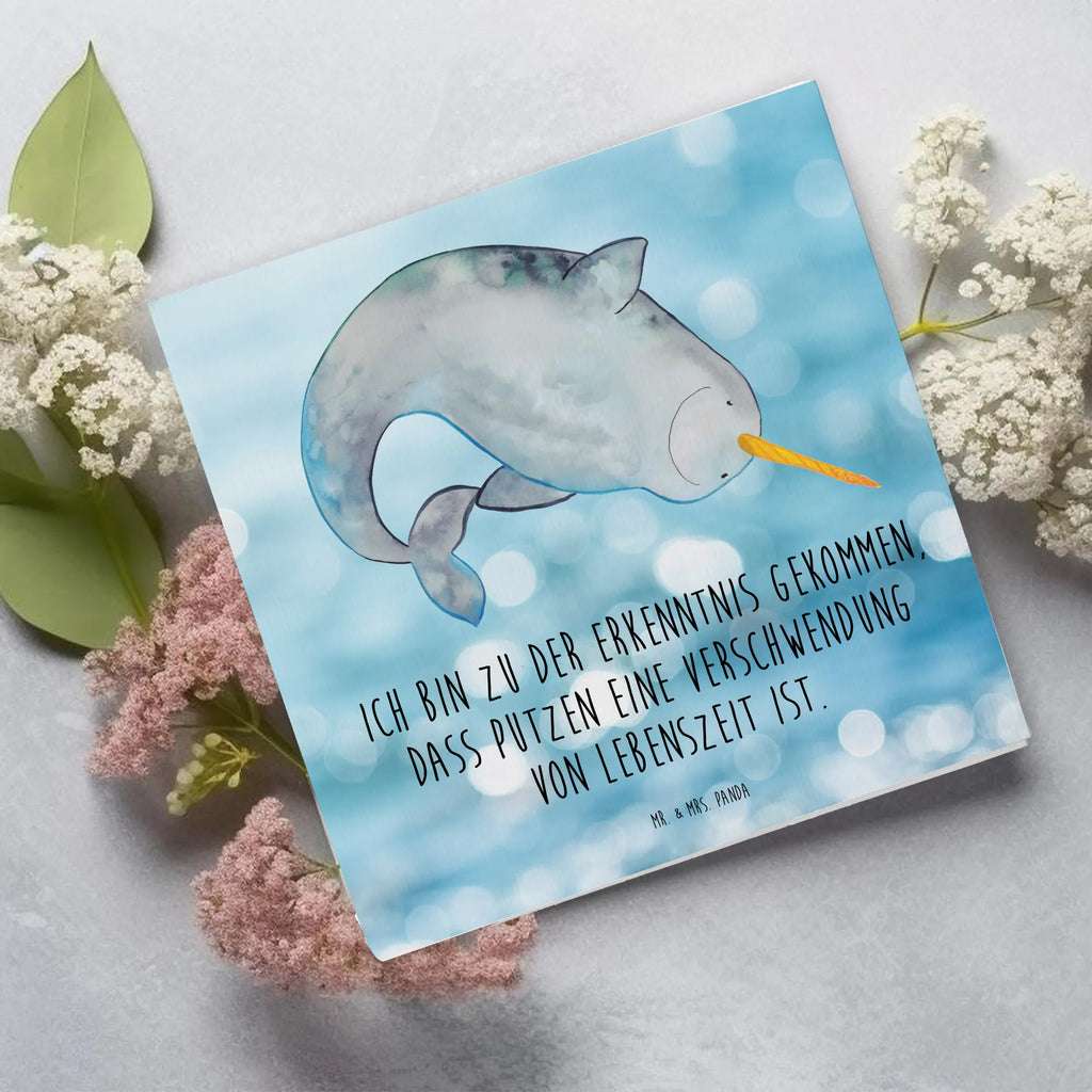 Deluxe Card Narwhal Hochwertige Klappkarte, Einladungskarte, Glückwunschkarte, Karte, Hochwertige Grußkarte, Klappkarte, Hochzeitskarte, Grußkarte, Geburtstagskarte, Meerestiere, Meer, Urlaub, Junggesellin, Putzen, Kinderzimmer, Hausfrau, Wal, Narwal, aufräumen