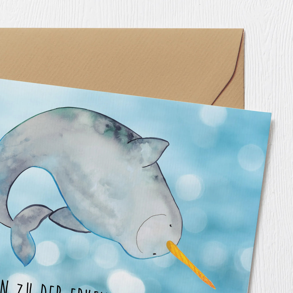 Deluxe Card Narwhal Hochwertige Klappkarte, Einladungskarte, Glückwunschkarte, Karte, Hochwertige Grußkarte, Klappkarte, Hochzeitskarte, Grußkarte, Geburtstagskarte, Meerestiere, Meer, Urlaub, Junggesellin, Putzen, Kinderzimmer, Hausfrau, Wal, Narwal, aufräumen