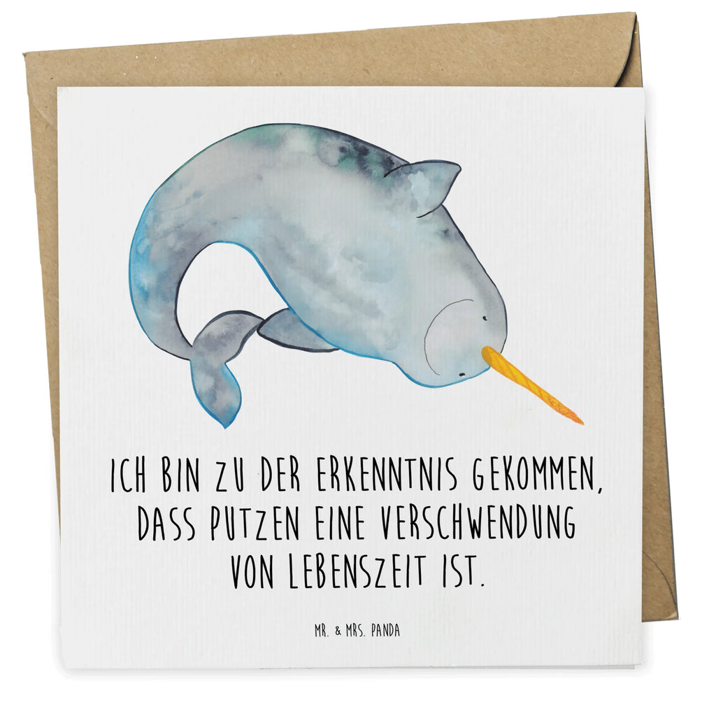 Deluxe Card Narwhal Hochwertige Klappkarte, Einladungskarte, Glückwunschkarte, Karte, Hochwertige Grußkarte, Klappkarte, Hochzeitskarte, Grußkarte, Geburtstagskarte, Meerestiere, Meer, Urlaub, Junggesellin, Putzen, Kinderzimmer, Hausfrau, Wal, Narwal, aufräumen