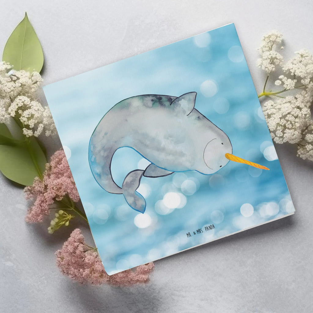 Deluxe Card Narwhal Hochwertige Klappkarte, Einladungskarte, Glückwunschkarte, Karte, Hochwertige Grußkarte, Klappkarte, Hochzeitskarte, Grußkarte, Geburtstagskarte, Meerestiere, Meer, Urlaub, Junggesellin, Putzen, Kinderzimmer, Hausfrau, Wal, Narwal, aufräumen