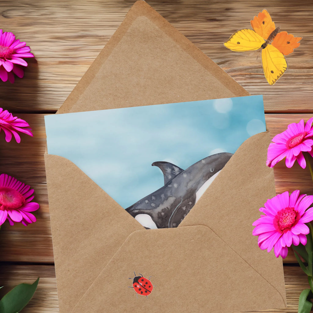 Deluxe Card Orca doppelkarte, Klappkarte, anlasskarte, Glückwunschkarte, faltkarte, Grußkarte, Urlaub, Meer, Meerestiere, Arbeit, Startup, Orca, Selbstliebe, Möglichkeiten, Killerwal, Neustart, Motivation, Büro, Orcas, Wal