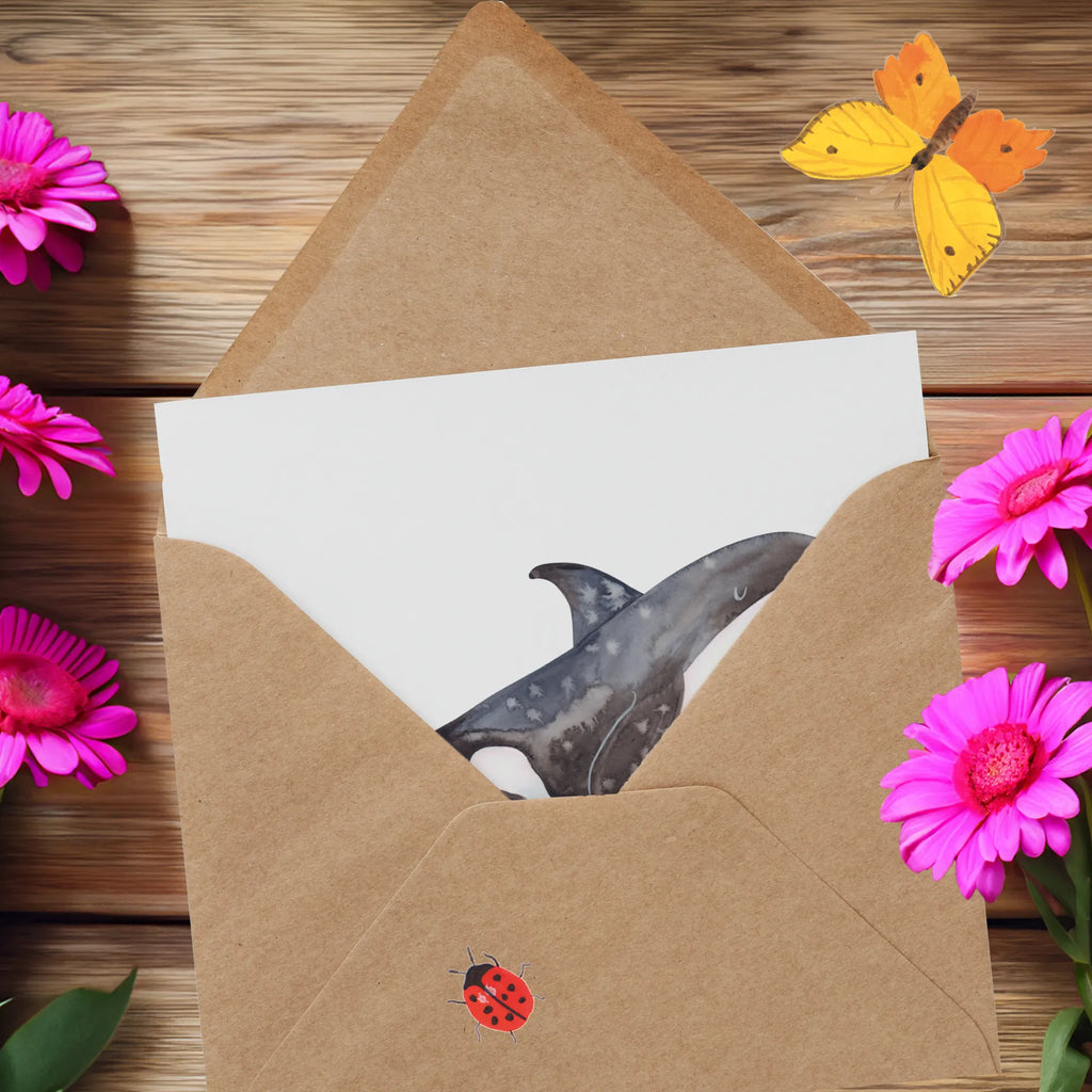 Deluxe Card Orca doppelkarte, Klappkarte, anlasskarte, Glückwunschkarte, faltkarte, Grußkarte, Urlaub, Meer, Meerestiere, Arbeit, Startup, Orca, Selbstliebe, Möglichkeiten, Killerwal, Neustart, Motivation, Büro, Orcas, Wal