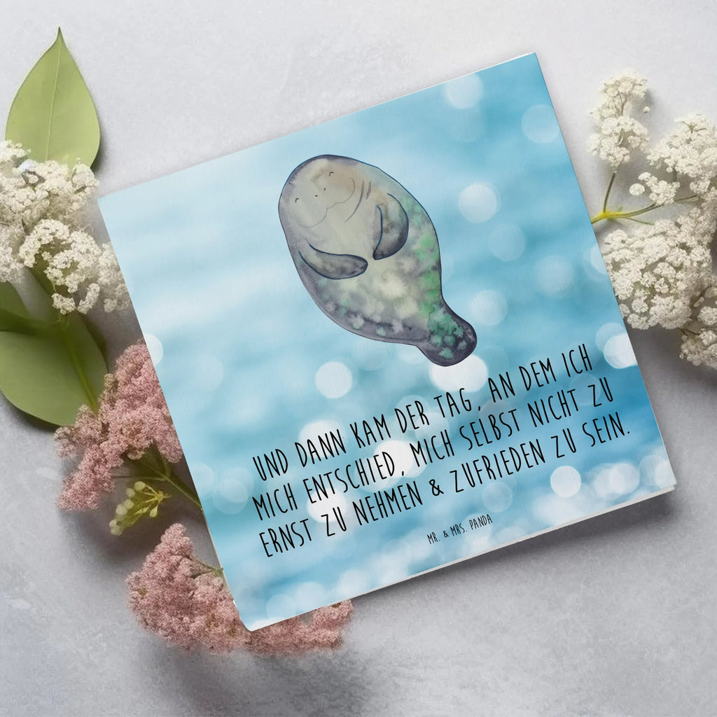 Deluxe Karte Seekuh Happy Hochwertige Grußkarte, Hochwertige Klappkarte, Grußkarte, Klappkarte, Glückwunschkarte, Karte, Einladungskarte, Hochzeitskarte, Geburtstagskarte, Meerestiere, Meer, Urlaub, Liebeskummer, Freundin, Seekühe, Selbstliebe, Neuanfang, Seekuh, Respekt, Neustart, Zufrieden, Achtsamkeit