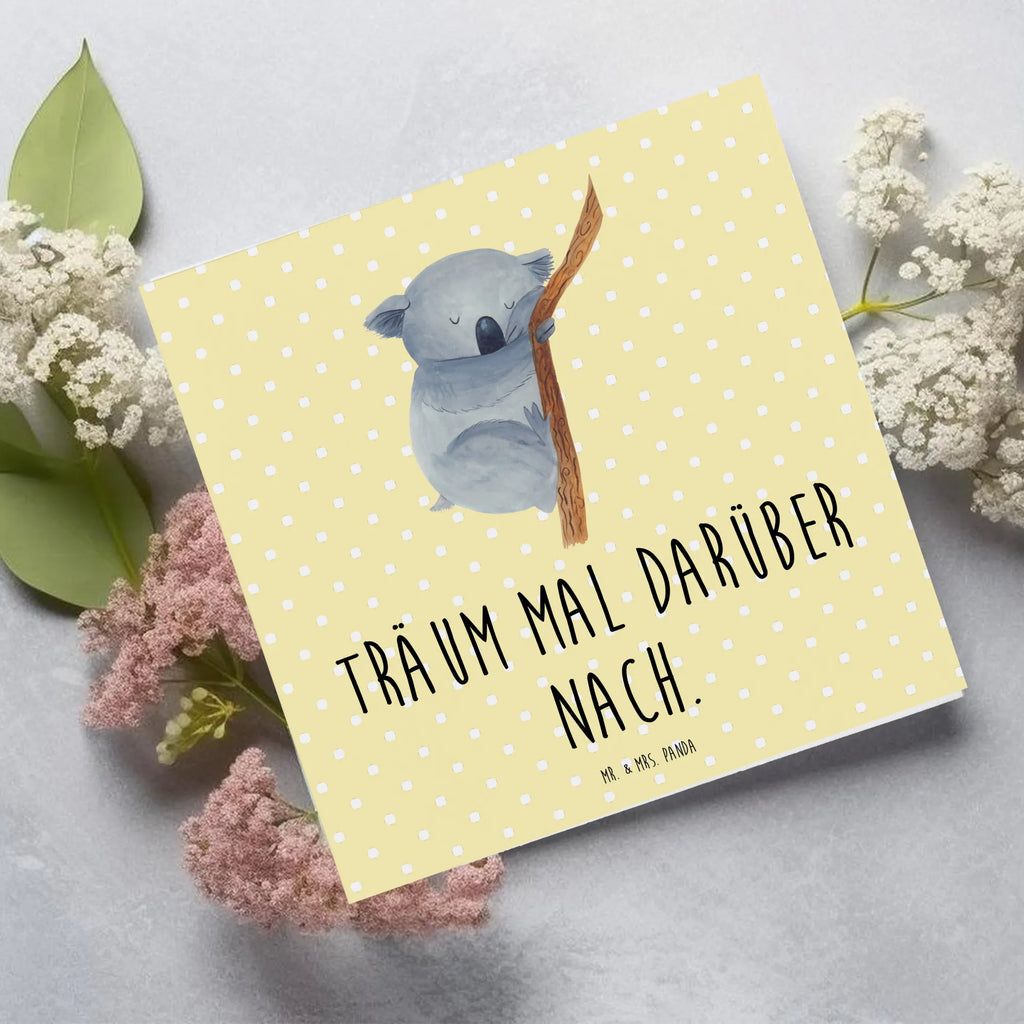 Karta Deluxe Koala Geburtstagskarte, Klappkarte, Grußkarte, Karte, Hochwertige Klappkarte, Einladungskarte, Glückwunschkarte, Hochzeitskarte, Hochwertige Grußkarte, Tiermotive, Gute Laune, lustige Sprüche, Tiere, träumen, Koala, Koalabär, Traum, schlafen, Schlafzimmer, Traumland, Bär