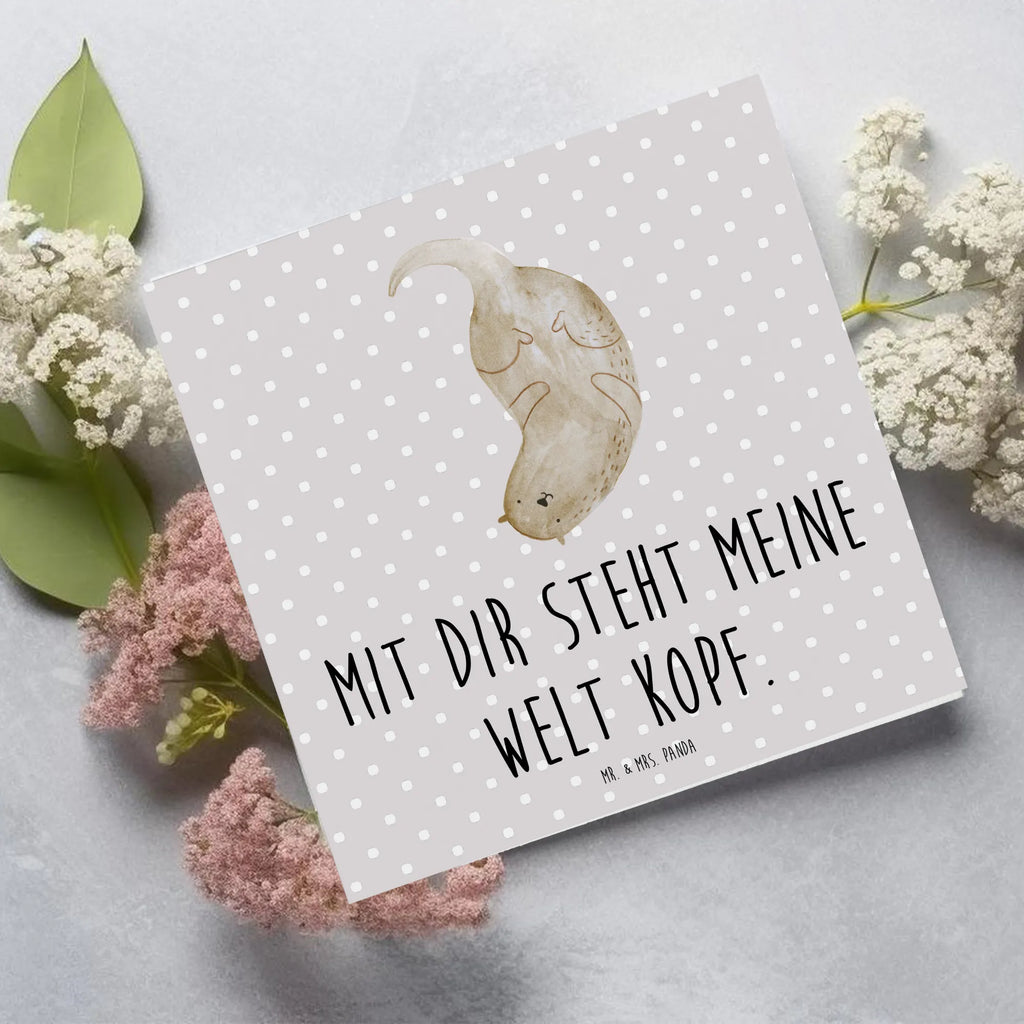 Deluxe Card otter upside down Einladungskarte, Hochwertige Klappkarte, Grußkarte, Karte, Geburtstagskarte, Glückwunschkarte, Hochzeitskarte, Klappkarte, Hochwertige Grußkarte, Otter, Fischotter, Seeotter, Otter Seeotter See Otter