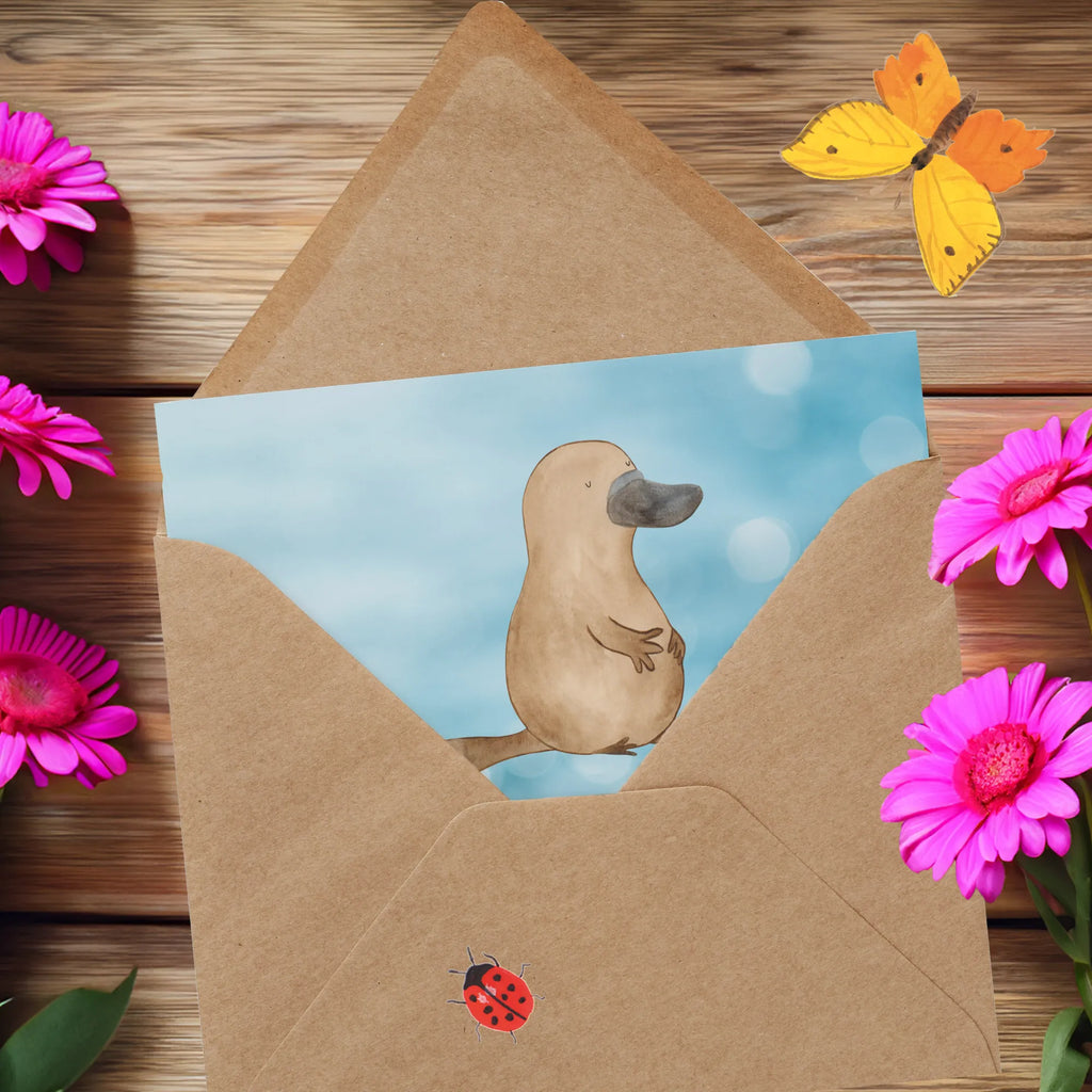 Deluxe Card platypus courage Karte, Hochzeitskarte, Grußkarte, Glückwunschkarte, Hochwertige Grußkarte, Einladungskarte, Geburtstagskarte, Klappkarte, Hochwertige Klappkarte, Meerestiere, Meer, Urlaub, mutig, Mut, Schnabeltier, Neustart, Training, Arbeit, Motivation, Büro, Raodtrip, Schnabeltiere, Neuanfang, Lebensweisheit, Weltreise