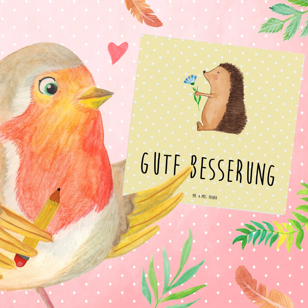 Deluxe Card Hedgehog Flower Glückwunschkarte, Grußkarte, Karte, Klappkarte, Hochwertige Klappkarte, Einladungskarte, Hochwertige Grußkarte, Geburtstagskarte, Hochzeitskarte, Tiermotive, Gute Laune, lustige Sprüche, Tiere, krank, Genesungswünsche, Gute Besserung, Besuch, Igel, Krankenhaus, Krankheit