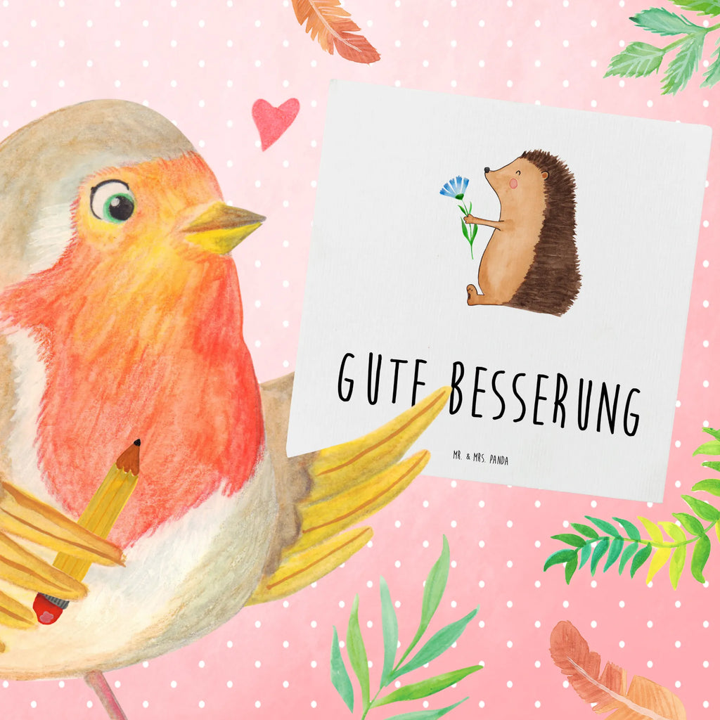 Deluxe Card Hedgehog Flower Glückwunschkarte, Grußkarte, Karte, Klappkarte, Hochwertige Klappkarte, Einladungskarte, Hochwertige Grußkarte, Geburtstagskarte, Hochzeitskarte, Tiermotive, Gute Laune, lustige Sprüche, Tiere, krank, Genesungswünsche, Gute Besserung, Besuch, Igel, Krankenhaus, Krankheit