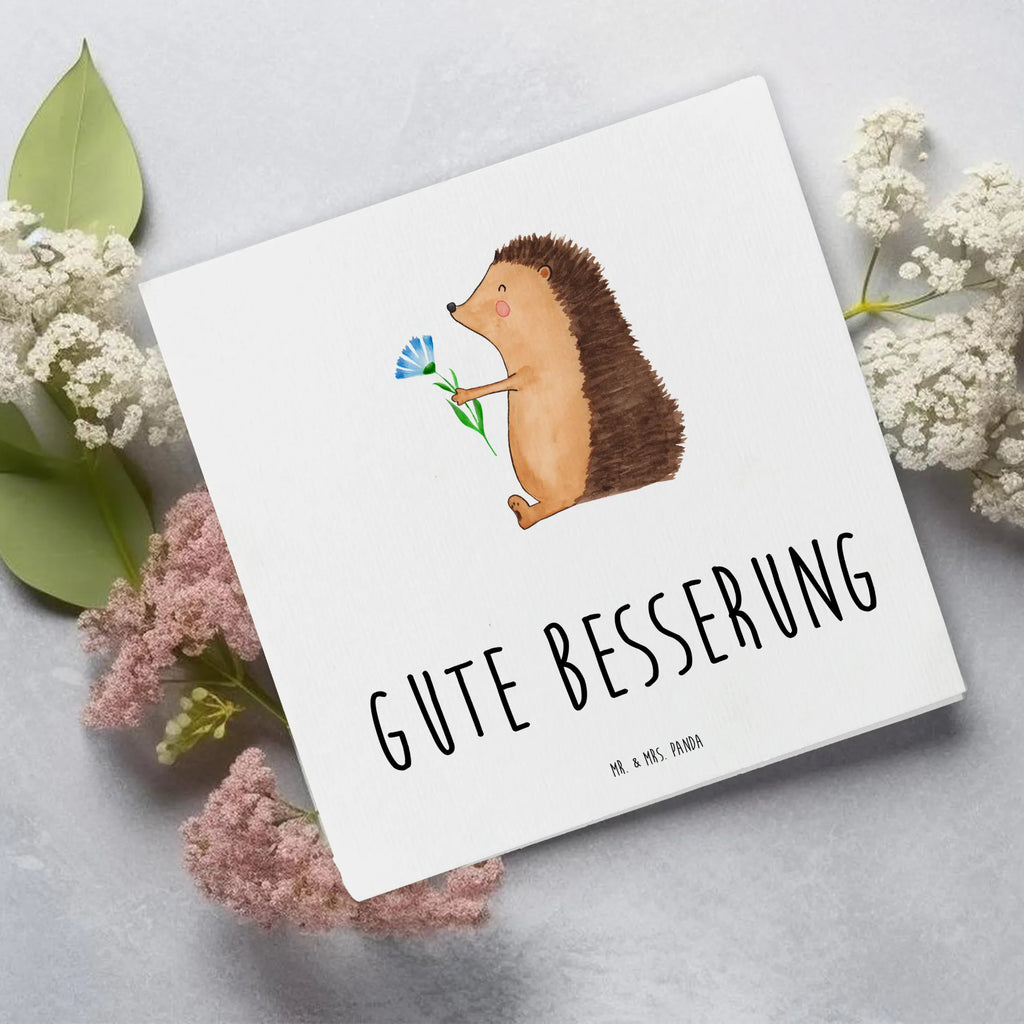 Deluxe Card Hedgehog Flower Glückwunschkarte, Grußkarte, Karte, Klappkarte, Hochwertige Klappkarte, Einladungskarte, Hochwertige Grußkarte, Geburtstagskarte, Hochzeitskarte, Tiermotive, Gute Laune, lustige Sprüche, Tiere, krank, Genesungswünsche, Gute Besserung, Besuch, Igel, Krankenhaus, Krankheit