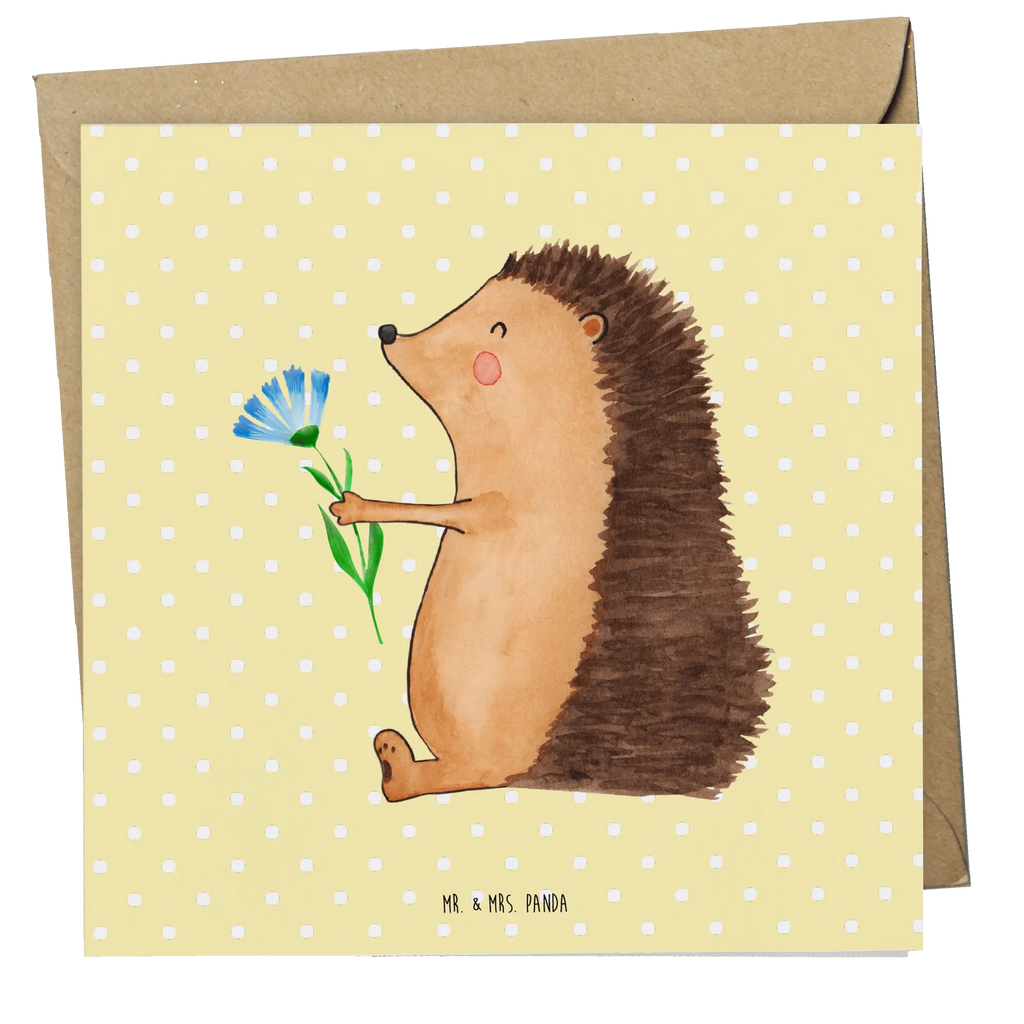 Deluxe Card Hedgehog Flower Glückwunschkarte, Grußkarte, Karte, Klappkarte, Hochwertige Klappkarte, Einladungskarte, Hochwertige Grußkarte, Geburtstagskarte, Hochzeitskarte, Tiermotive, Gute Laune, lustige Sprüche, Tiere, krank, Genesungswünsche, Gute Besserung, Besuch, Igel, Krankenhaus, Krankheit