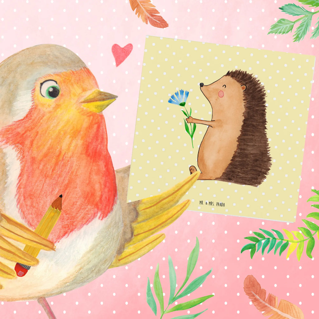 Deluxe Card Hedgehog Flower Glückwunschkarte, Grußkarte, Karte, Klappkarte, Hochwertige Klappkarte, Einladungskarte, Hochwertige Grußkarte, Geburtstagskarte, Hochzeitskarte, Tiermotive, Gute Laune, lustige Sprüche, Tiere, krank, Genesungswünsche, Gute Besserung, Besuch, Igel, Krankenhaus, Krankheit