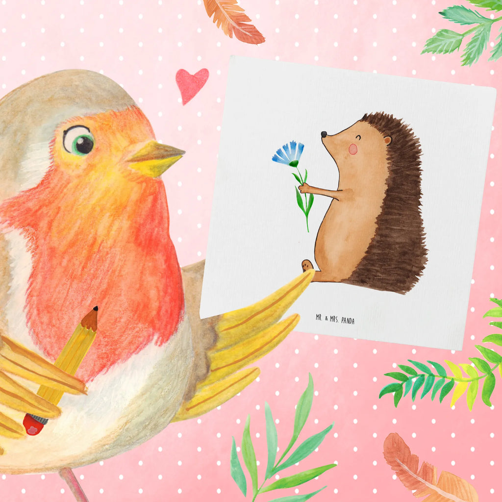 Deluxe Card Hedgehog Flower Glückwunschkarte, Grußkarte, Karte, Klappkarte, Hochwertige Klappkarte, Einladungskarte, Hochwertige Grußkarte, Geburtstagskarte, Hochzeitskarte, Tiermotive, Gute Laune, lustige Sprüche, Tiere, krank, Genesungswünsche, Gute Besserung, Besuch, Igel, Krankenhaus, Krankheit