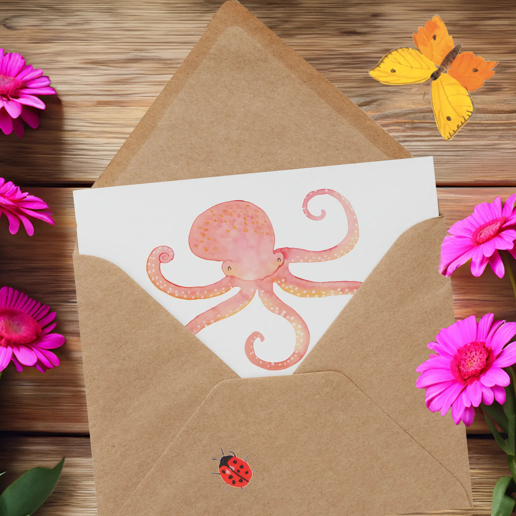 Deluxe Card Squid Klappkarte, Hochwertige Klappkarte, Karte, Grußkarte, Einladungskarte, Hochwertige Grußkarte, Glückwunschkarte, Hochzeitskarte, Geburtstagskarte, Tiermotive, Gute Laune, lustige Sprüche, Tiere, Ozean, Meerestier, Wasser, Krake, Tintenfisch, Meer, Arme