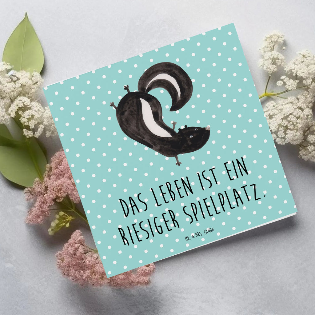 Deluxe Karte Stinktier Handstand Einladungskarte, Grußkarte, Karte, Hochwertige Klappkarte, Glückwunschkarte, Klappkarte, Hochzeitskarte, Geburtstagskarte, Hochwertige Grußkarte, Stinktier, Skunk, Raubtier, verpielt, Stinker, Wildtier, Stinki, Spielplatz, Kind