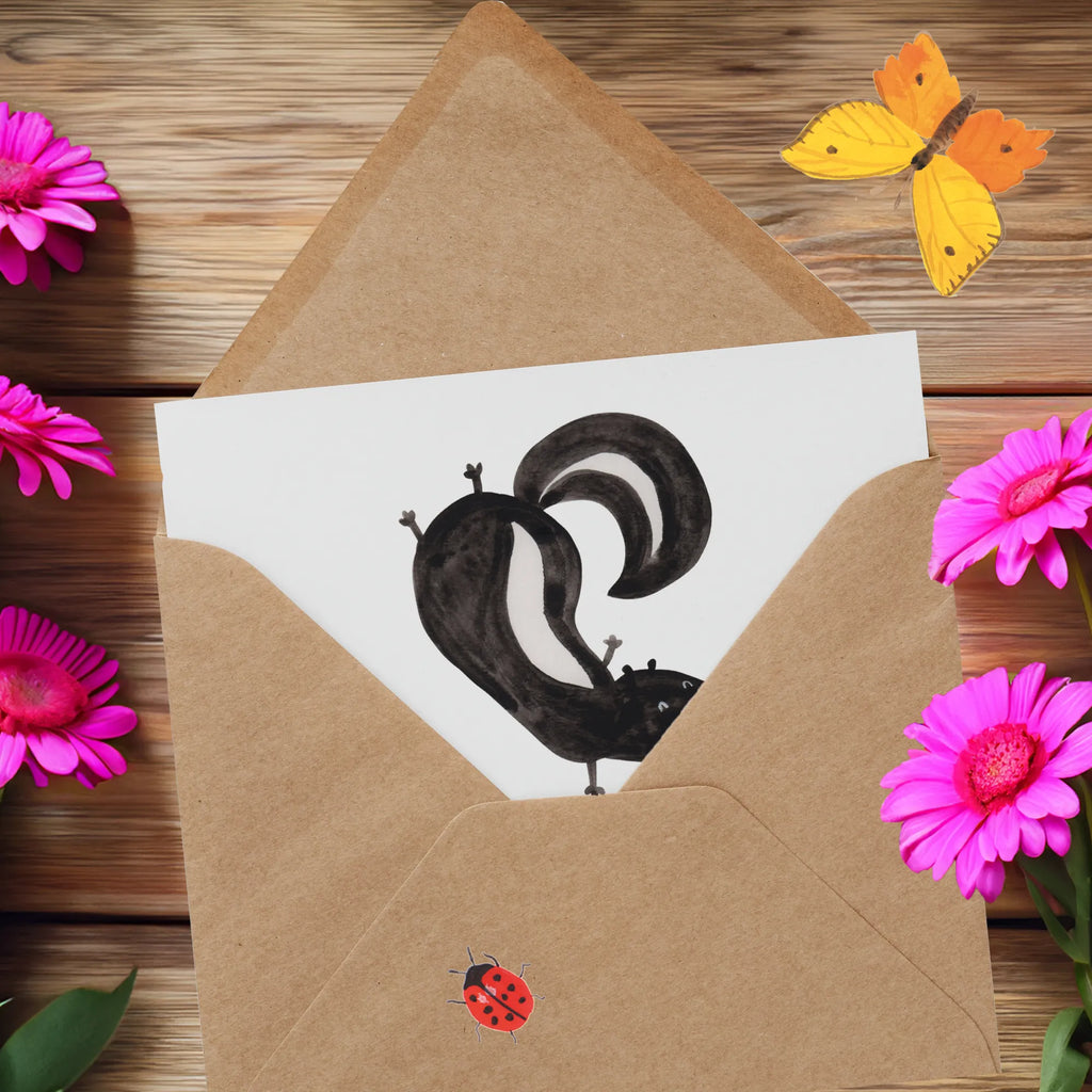 Deluxe Karte Stinktier Handstand Einladungskarte, Grußkarte, Karte, Hochwertige Klappkarte, Glückwunschkarte, Klappkarte, Hochzeitskarte, Geburtstagskarte, Hochwertige Grußkarte, Stinktier, Skunk, Raubtier, verpielt, Stinker, Wildtier, Stinki, Spielplatz, Kind