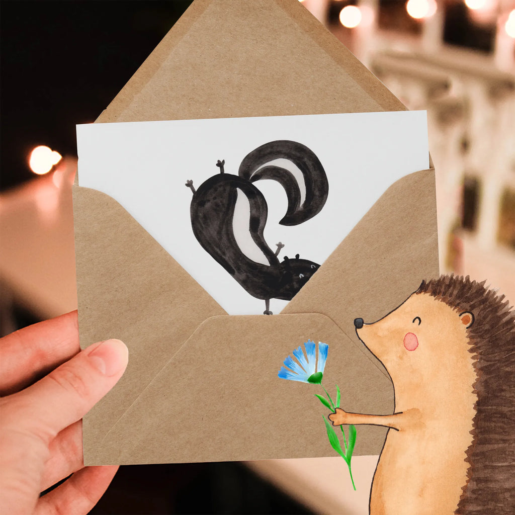 Deluxe Karte Stinktier Handstand Einladungskarte, Grußkarte, Karte, Hochwertige Klappkarte, Glückwunschkarte, Klappkarte, Hochzeitskarte, Geburtstagskarte, Hochwertige Grußkarte, Stinktier, Skunk, Raubtier, verpielt, Stinker, Wildtier, Stinki, Spielplatz, Kind