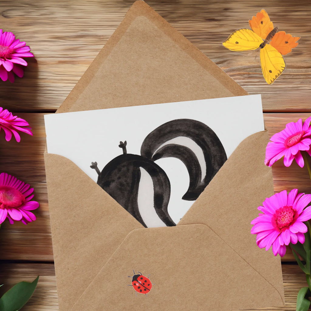 Deluxe Karte Stinktier Handstand Einladungskarte, Grußkarte, Karte, Hochwertige Klappkarte, Glückwunschkarte, Klappkarte, Hochzeitskarte, Geburtstagskarte, Hochwertige Grußkarte, Stinktier, Skunk, Raubtier, verpielt, Stinker, Wildtier, Stinki, Spielplatz, Kind