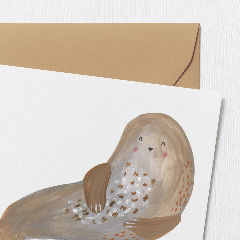 Deluxe Karte Robbe Lachen Grußkarte, Hochwertige Klappkarte, Einladungskarte, Karte, Geburtstagskarte, Glückwunschkarte, Klappkarte, Hochwertige Grußkarte, Hochzeitskarte, Tiermotive, Gute Laune, lustige Sprüche, Tiere, Meerestier, Robbe, Nordsee, Seehund, Robben, Ostsee, Strand