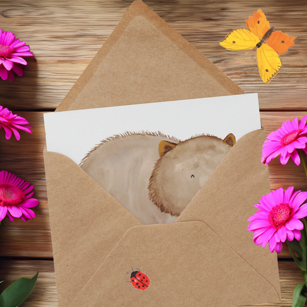 Deluxe Card Wombat Hochzeitskarte, Einladungskarte, Geburtstagskarte, Glückwunschkarte, Karte, Grußkarte, Hochwertige Grußkarte, Hochwertige Klappkarte, Klappkarte, Tiermotive, Gute Laune, lustige Sprüche, Tiere, Motivation, Wombat, Spruch, Das Leben ist schön, Australien