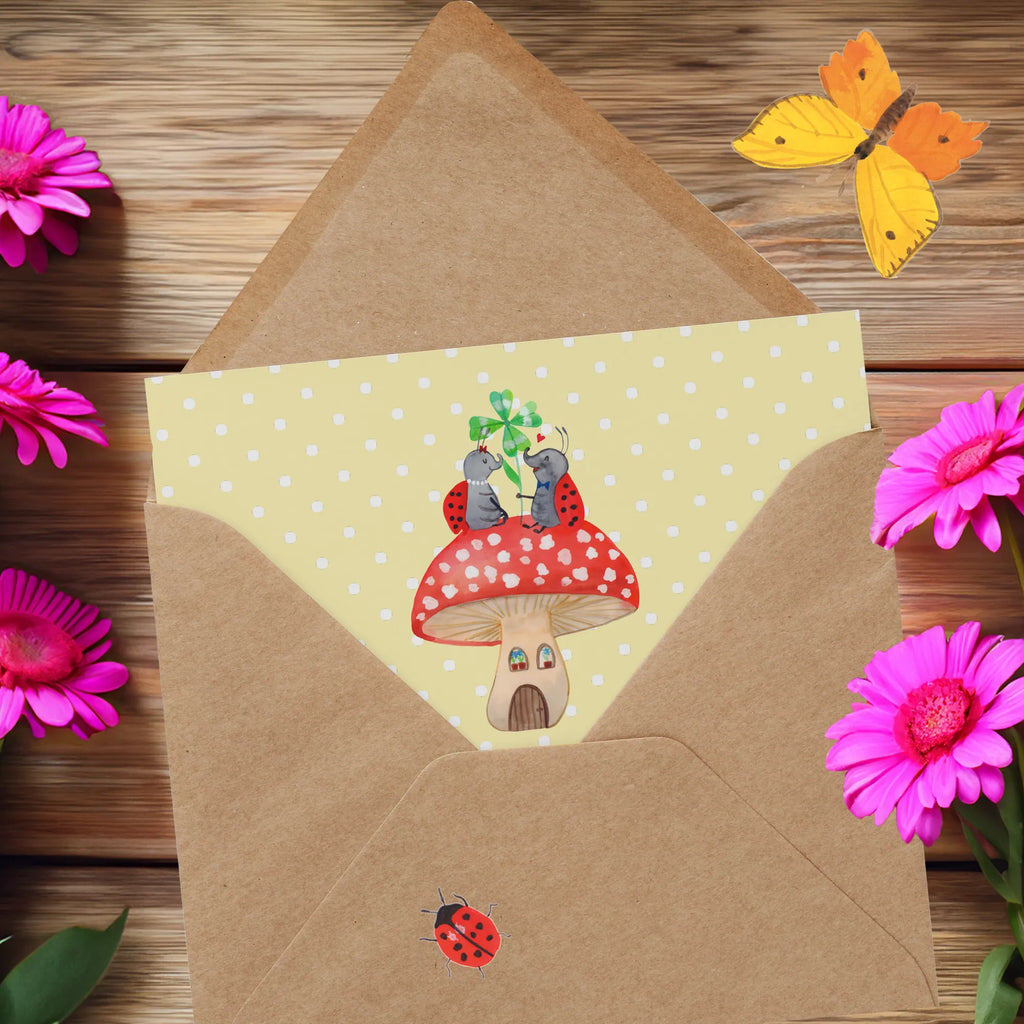 Deluxe Card ladybug toadstool Grußkarte, Hochwertige Grußkarte, Karte, Einladungskarte, Glückwunschkarte, Hochzeitskarte, Hochwertige Klappkarte, Klappkarte, Geburtstagskarte, Tiermotive, Gute Laune, lustige Sprüche, Tiere, zuhause, Marienkäfer, Haus, Fleigenpilzhaus, Wohnung, Fliegenpilz