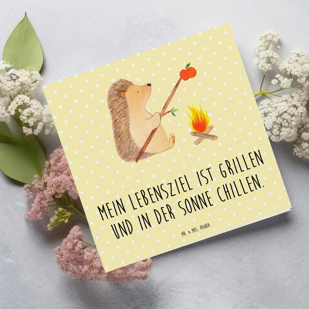 Deluxe Karte Igel Grillen Hochwertige Grußkarte, Hochwertige Klappkarte, Einladungskarte, Klappkarte, Grußkarte, Geburtstagskarte, Hochzeitskarte, Karte, Glückwunschkarte, Tiermotive, Gute Laune, lustige Sprüche, Tiere, Grillen, Sinn des Lebens, Spruch, Motivation, arbeitslos, Igel, Ziele