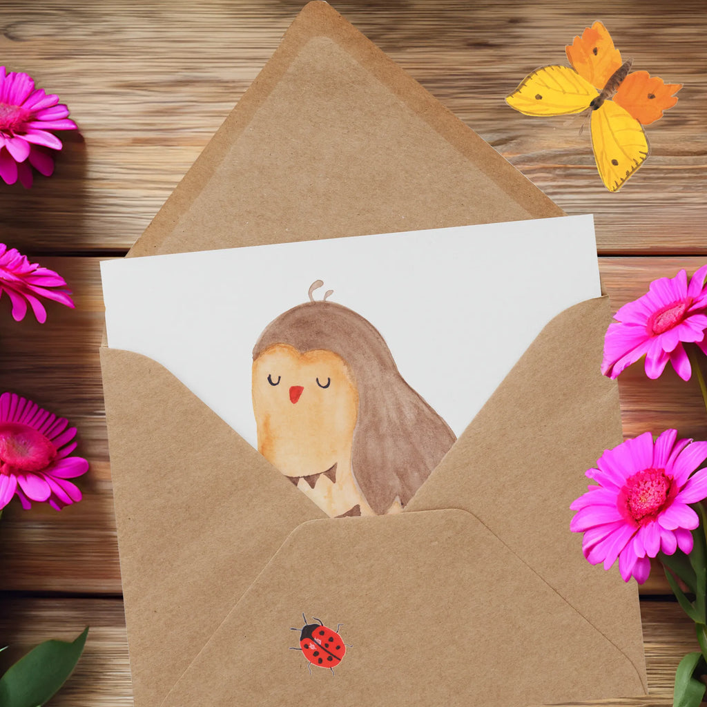 Deluxe Karte Eule Zufrieden Karte, Hochwertige Grußkarte, Klappkarte, Geburtstagskarte, Glückwunschkarte, Hochzeitskarte, Grußkarte, Hochwertige Klappkarte, Einladungskarte, Eule, Eule Spruch, Wortspiel lustig, Spruch schön, Romantisch, Liebe Spruch, Eule deko, Geschenk Hochzeitstag, Owl