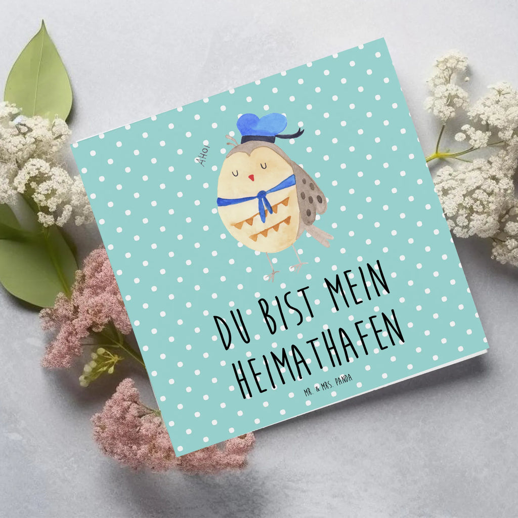 Deluxe Card Owl sailor Einladungskarte, Hochwertige Grußkarte, Geburtstagskarte, Klappkarte, Karte, Hochzeitskarte, Grußkarte, Glückwunschkarte, Hochwertige Klappkarte, Eule, Wortspiel lustig, Heimathafen, Ehe, Owl, Eule Spruch, Freundin, Seefahrer, Eule Deko, Matrose, Hochzeitstag Geschenk