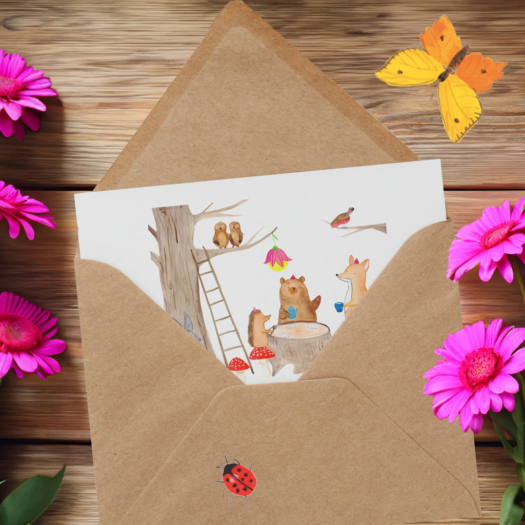 Deluxe Card forest animals picnic Klappkarte, Hochwertige Grußkarte, Hochwertige Klappkarte, Glückwunschkarte, Karte, Einladungskarte, Geburtstagskarte, Hochzeitskarte, Grußkarte, Tiermotive, Gute Laune, lustige Sprüche, Tiere, Eichhörnchen, Fuchs, Waldtiere, Wald, Maus, Hase, Igel, Picknick