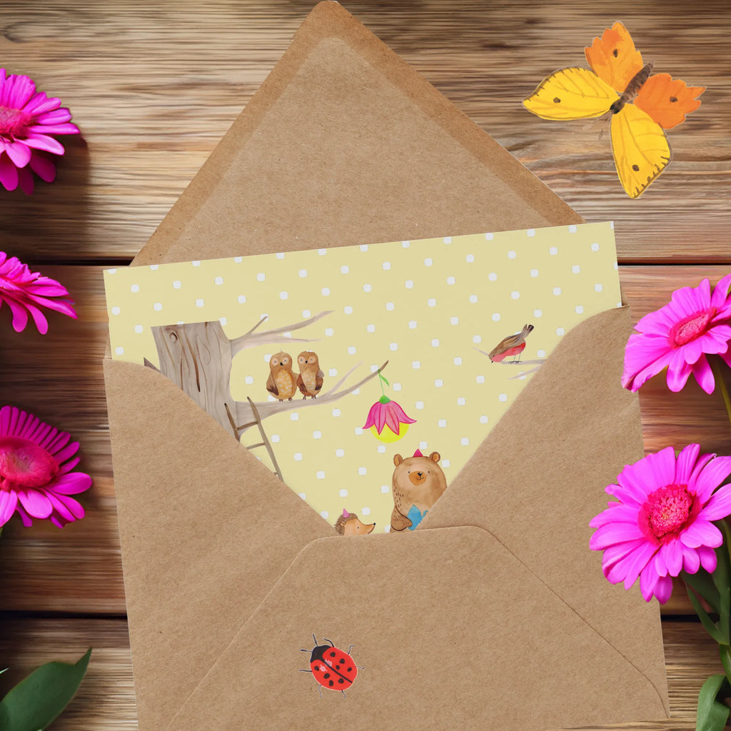 Deluxe Card forest animals picnic Klappkarte, Hochwertige Grußkarte, Hochwertige Klappkarte, Glückwunschkarte, Karte, Einladungskarte, Geburtstagskarte, Hochzeitskarte, Grußkarte, Tiermotive, Gute Laune, lustige Sprüche, Tiere, Eichhörnchen, Fuchs, Waldtiere, Wald, Maus, Hase, Igel, Picknick