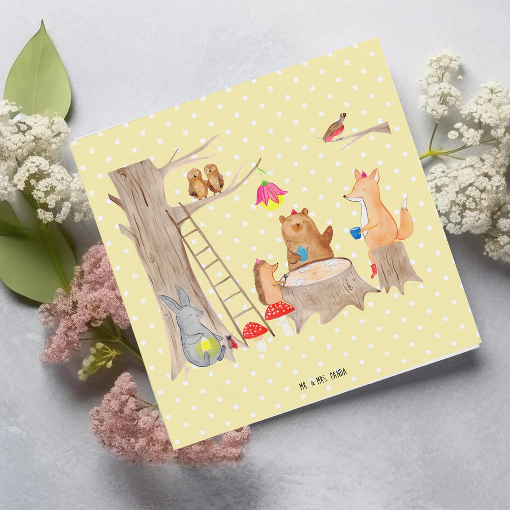 Deluxe Card forest animals picnic Klappkarte, Hochwertige Grußkarte, Hochwertige Klappkarte, Glückwunschkarte, Karte, Einladungskarte, Geburtstagskarte, Hochzeitskarte, Grußkarte, Tiermotive, Gute Laune, lustige Sprüche, Tiere, Eichhörnchen, Fuchs, Waldtiere, Wald, Maus, Hase, Igel, Picknick