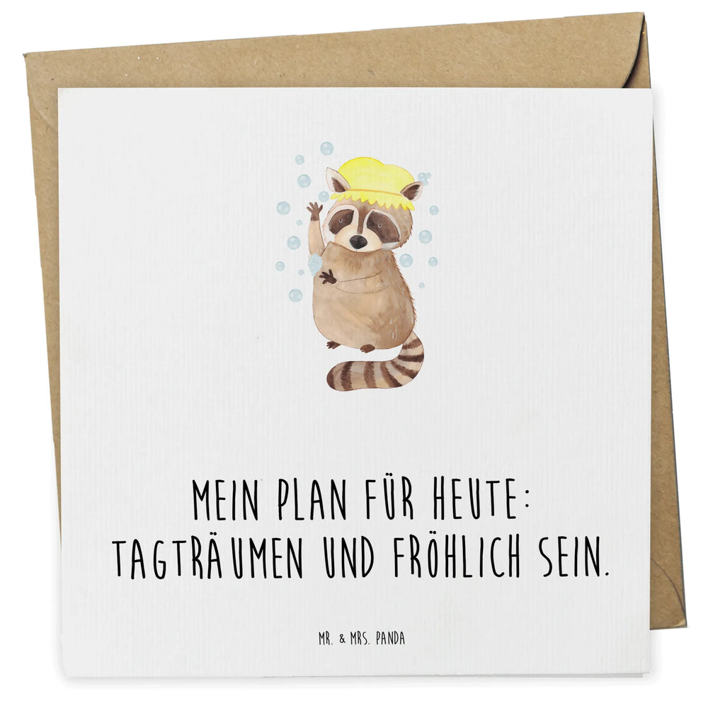 Deluxe Karte Waschbär Einladungskarte, Geburtstagskarte, Hochwertige Klappkarte, Klappkarte, Karte, Grußkarte, Hochzeitskarte, Hochwertige Grußkarte, Glückwunschkarte, Tiermotive, Gute Laune, lustige Sprüche, Tiere, Tagträumen, Waschbär, Seifenblasen, Fröhlich, waschen, Plan