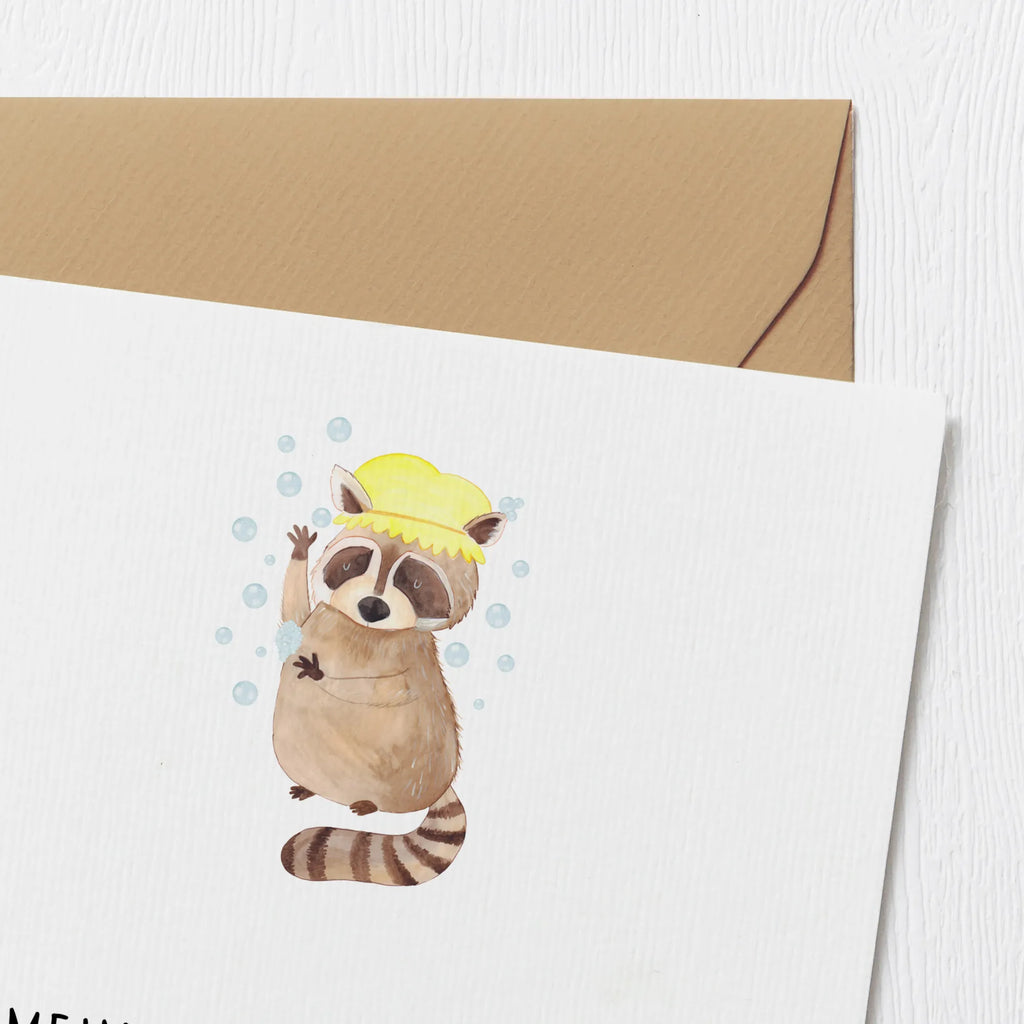 Deluxe Karte Waschbär Einladungskarte, Geburtstagskarte, Hochwertige Klappkarte, Klappkarte, Karte, Grußkarte, Hochzeitskarte, Hochwertige Grußkarte, Glückwunschkarte, Tiermotive, Gute Laune, lustige Sprüche, Tiere, Tagträumen, Waschbär, Seifenblasen, Fröhlich, waschen, Plan