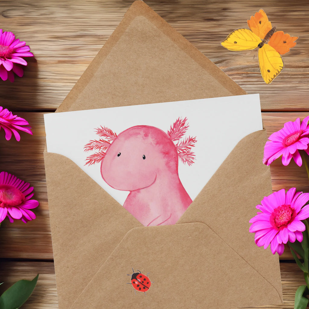 Deluxe Card axolotl zero Geburtstagskarte, Hochwertige Grußkarte, Grußkarte, Hochwertige Klappkarte, Glückwunschkarte, Karte, Einladungskarte, Klappkarte, Hochzeitskarte, Axolotl, Molch, Weisheit, Liebe, Axolot, Freundin, zufrieden, Lebensweisheit, fröhlich, vergnügt, Lebensstil