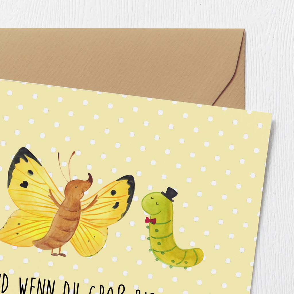 Deluxe Card Caterpillar butterfly Grußkarte, Hochzeitskarte, Karte, Glückwunschkarte, Klappkarte, Geburtstagskarte, Einladungskarte, Hochwertige Grußkarte, Hochwertige Klappkarte, Tiermotive, Gute Laune, lustige Sprüche, Tiere, Schmetterling, Hut, Entwicklung, Schönheit, Kokon, Zitronenfalter, Hütchen, Erwachsen werden, Aufwachsen, Raupe