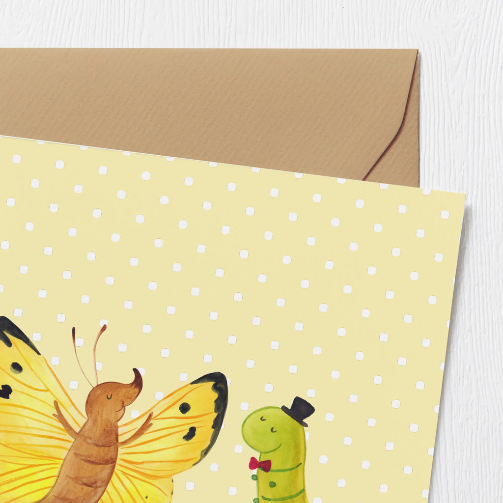 Deluxe Card Caterpillar butterfly Grußkarte, Hochzeitskarte, Karte, Glückwunschkarte, Klappkarte, Geburtstagskarte, Einladungskarte, Hochwertige Grußkarte, Hochwertige Klappkarte, Tiermotive, Gute Laune, lustige Sprüche, Tiere, Schmetterling, Hut, Entwicklung, Schönheit, Kokon, Zitronenfalter, Hütchen, Erwachsen werden, Aufwachsen, Raupe