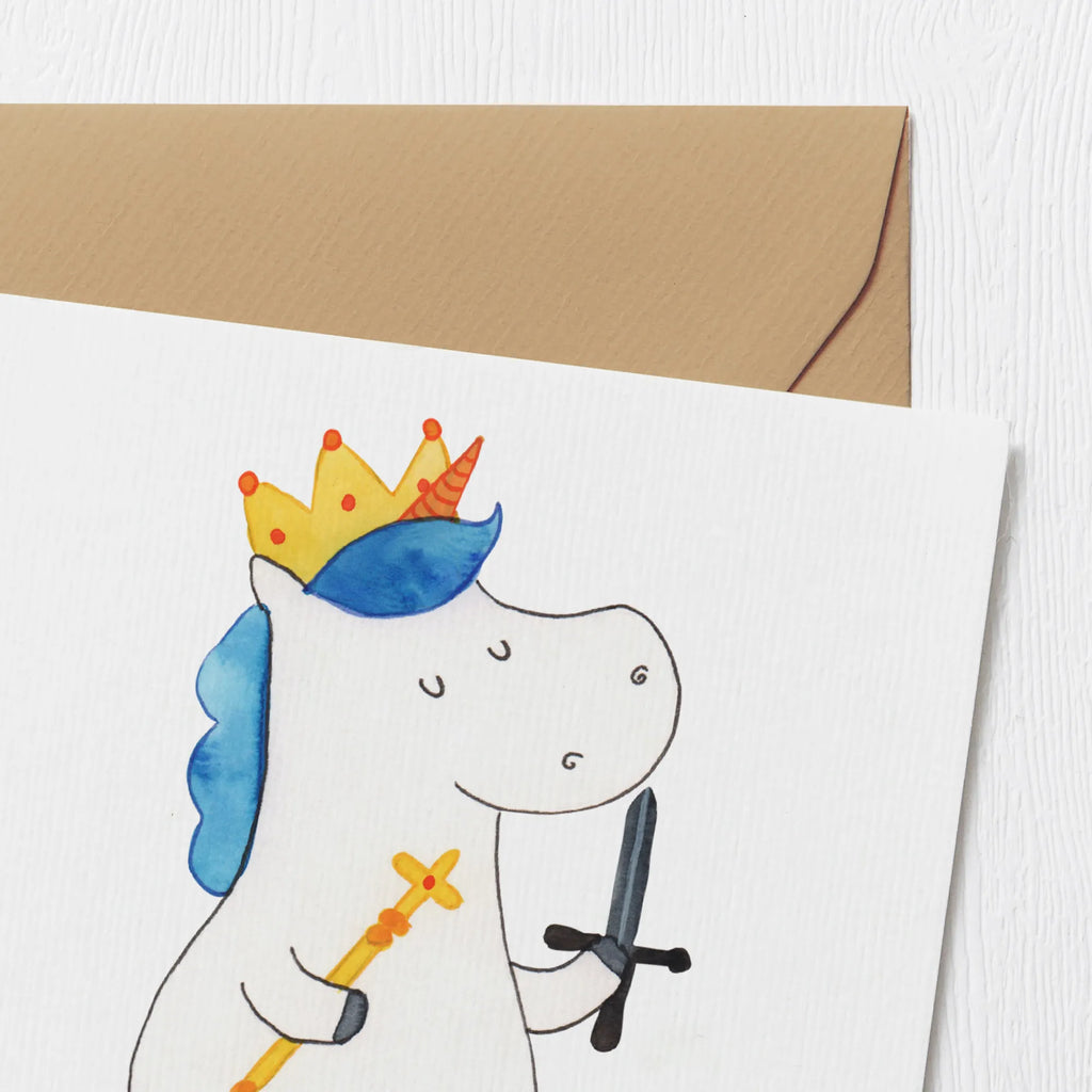 Deluxe Card unicorn king with sword Karte, Geburtstagskarte, Klappkarte, Einladungskarte, Hochzeitskarte, Grußkarte, Glückwunschkarte, Hochwertige Klappkarte, Hochwertige Grußkarte, Einhorn, Einhörner, Einhorn Deko, Unicorn, König, Mittelalter, Ritter