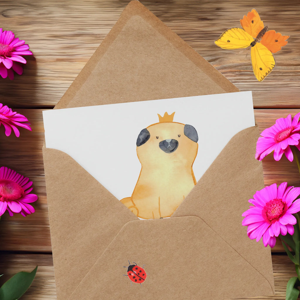 Deluxe Card pug Crown Hochwertige Grußkarte, Grußkarte, Glückwunschkarte, Karte, Geburtstagskarte, Klappkarte, Einladungskarte, Hochwertige Klappkarte, Hochzeitskarte, Hund, Hundemotiv, Haustier, Hunderasse, Tierliebhaber, Hundebesitzer, Sprüche, allergisch, Mops, Hundebesitzer. Spruch, lustig, kinderlos, Hausregel