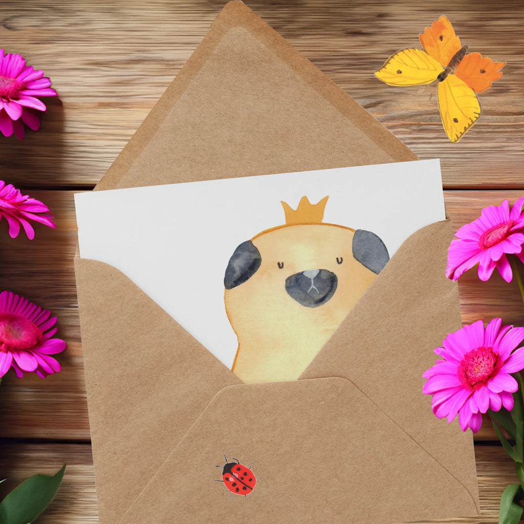 Deluxe Card pug Crown Hochwertige Grußkarte, Grußkarte, Glückwunschkarte, Karte, Geburtstagskarte, Klappkarte, Einladungskarte, Hochwertige Klappkarte, Hochzeitskarte, Hund, Hundemotiv, Haustier, Hunderasse, Tierliebhaber, Hundebesitzer, Sprüche, allergisch, Mops, Hundebesitzer. Spruch, lustig, kinderlos, Hausregel