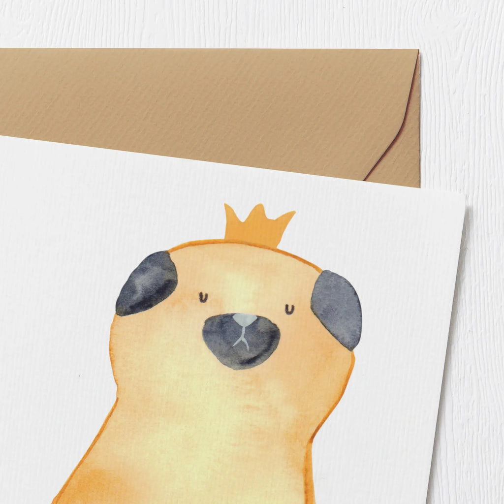 Deluxe Card pug Crown Hochwertige Grußkarte, Grußkarte, Glückwunschkarte, Karte, Geburtstagskarte, Klappkarte, Einladungskarte, Hochwertige Klappkarte, Hochzeitskarte, Hund, Hundemotiv, Haustier, Hunderasse, Tierliebhaber, Hundebesitzer, Sprüche, allergisch, Mops, Hundebesitzer. Spruch, lustig, kinderlos, Hausregel
