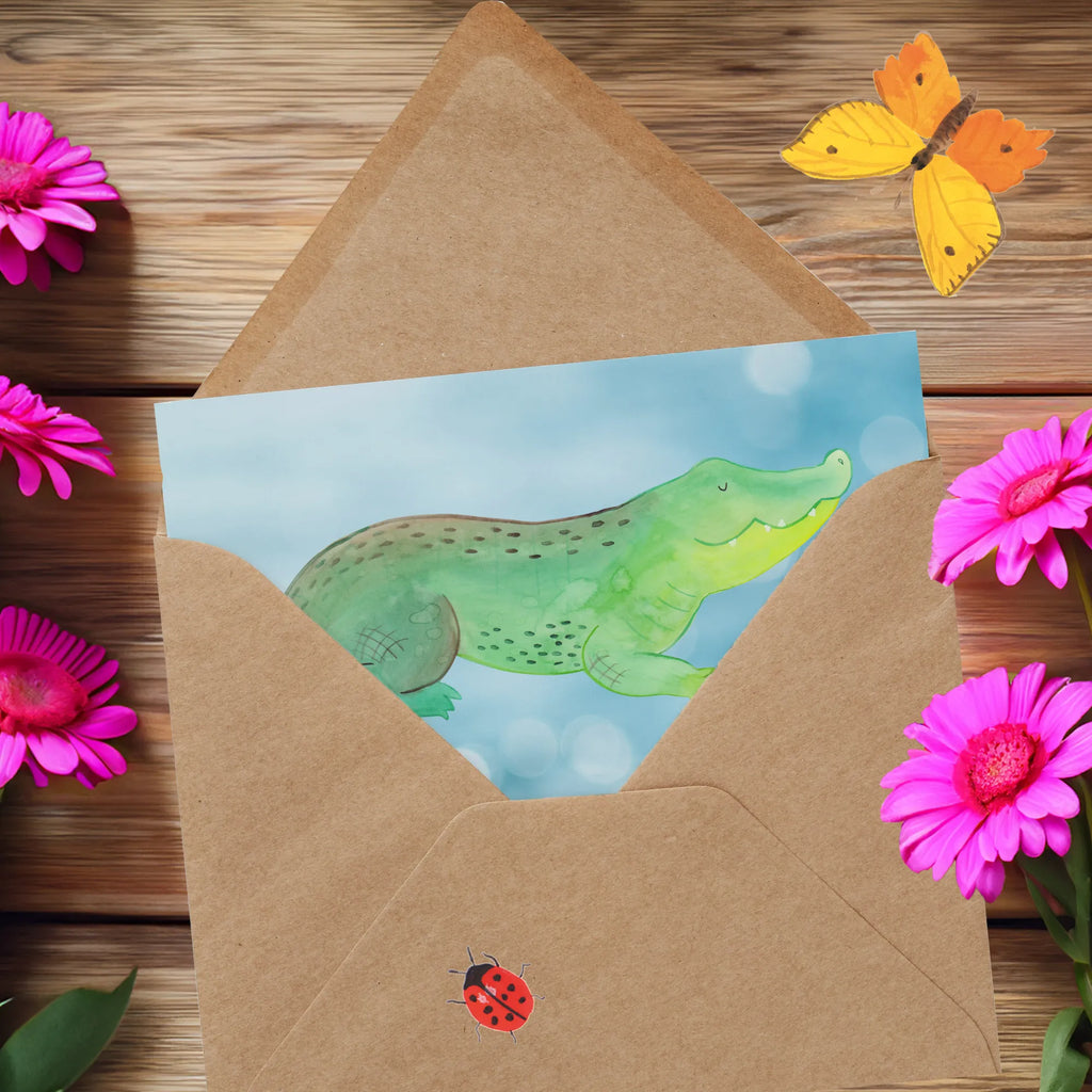 Deluxe Karte Krokodil Geburtstagskarte, Grußkarte, Glückwunschkarte, Karte, Hochwertige Grußkarte, Hochzeitskarte, Hochwertige Klappkarte, Einladungskarte, Klappkarte, Meerestiere, Meer, Urlaub, Reiselust, beste Freundin, Krokodile, Freundin, Krokodil, Abenteuerlust, Lieblingsmensch, spontan sein, verrückt sein