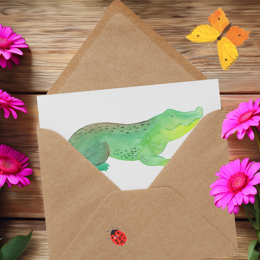 Deluxe Karte Krokodil Geburtstagskarte, Grußkarte, Glückwunschkarte, Karte, Hochwertige Grußkarte, Hochzeitskarte, Hochwertige Klappkarte, Einladungskarte, Klappkarte, Meerestiere, Meer, Urlaub, Reiselust, beste Freundin, Krokodile, Freundin, Krokodil, Abenteuerlust, Lieblingsmensch, spontan sein, verrückt sein