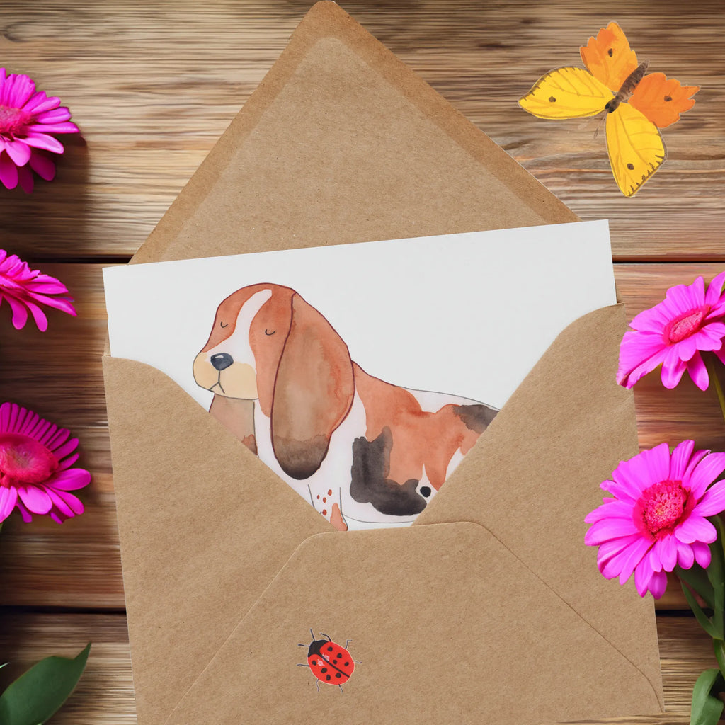 Karta Deluxe pies Basset Hound Geburtstagskarte, Karte, Hochzeitskarte, Glückwunschkarte, Einladungskarte, Grußkarte, Hochwertige Grußkarte, Klappkarte, Hochwertige Klappkarte, Hund, Hundemotiv, Haustier, Hunderasse, Tierliebhaber, Hundebesitzer, Sprüche, Basset, Hundeliebe, kinderlos, Basset Hound