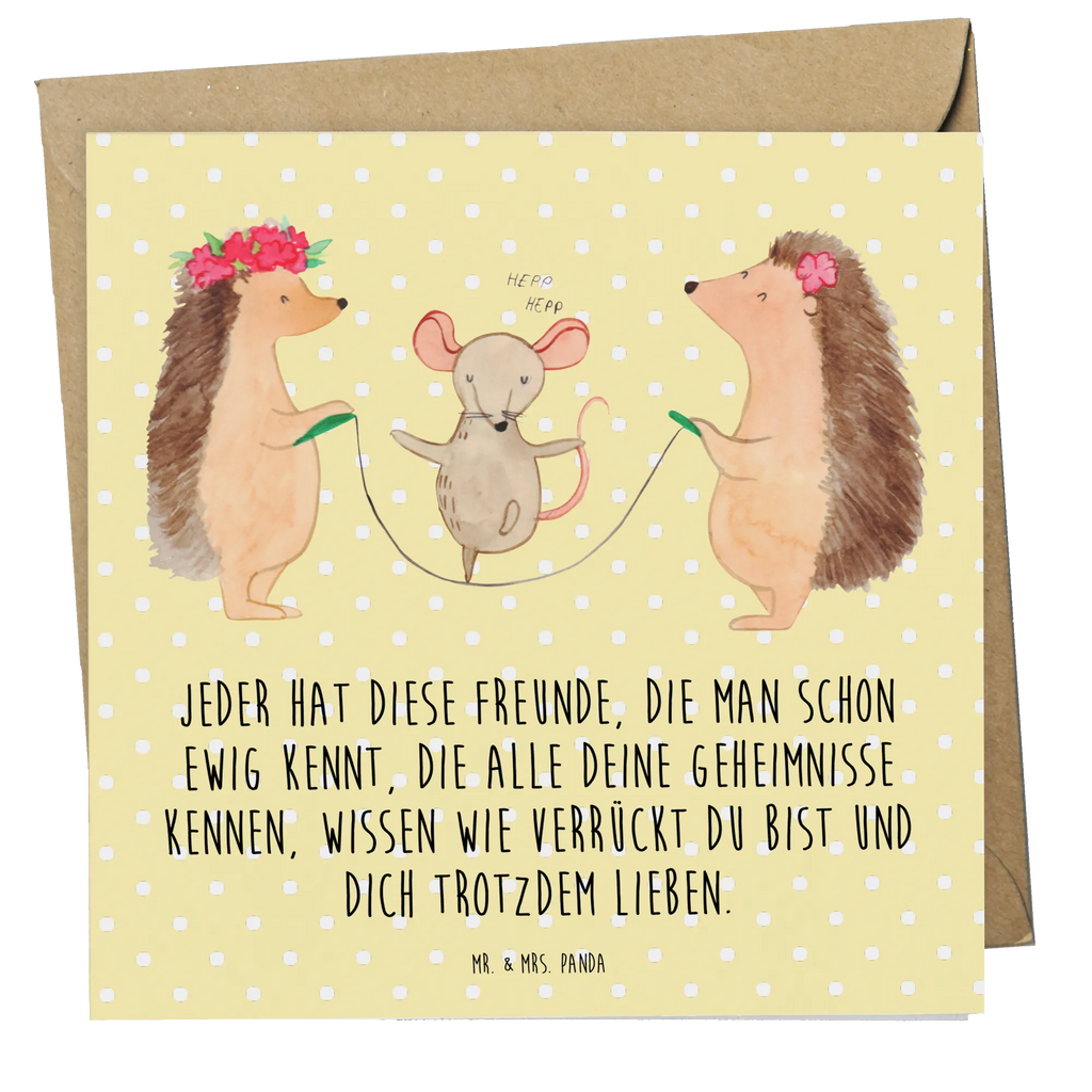 Deluxe Card Hedgehog skipping Grußkarte, Karte, Einladungskarte, Geburtstagskarte, Glückwunschkarte, Hochzeitskarte, Klappkarte, Hochwertige Klappkarte, Hochwertige Grußkarte, Tiermotive, Gute Laune, lustige Sprüche, Tiere, Igel, Seilhüpfen, Seilspringen, Maus, Kindergarten, Kinder