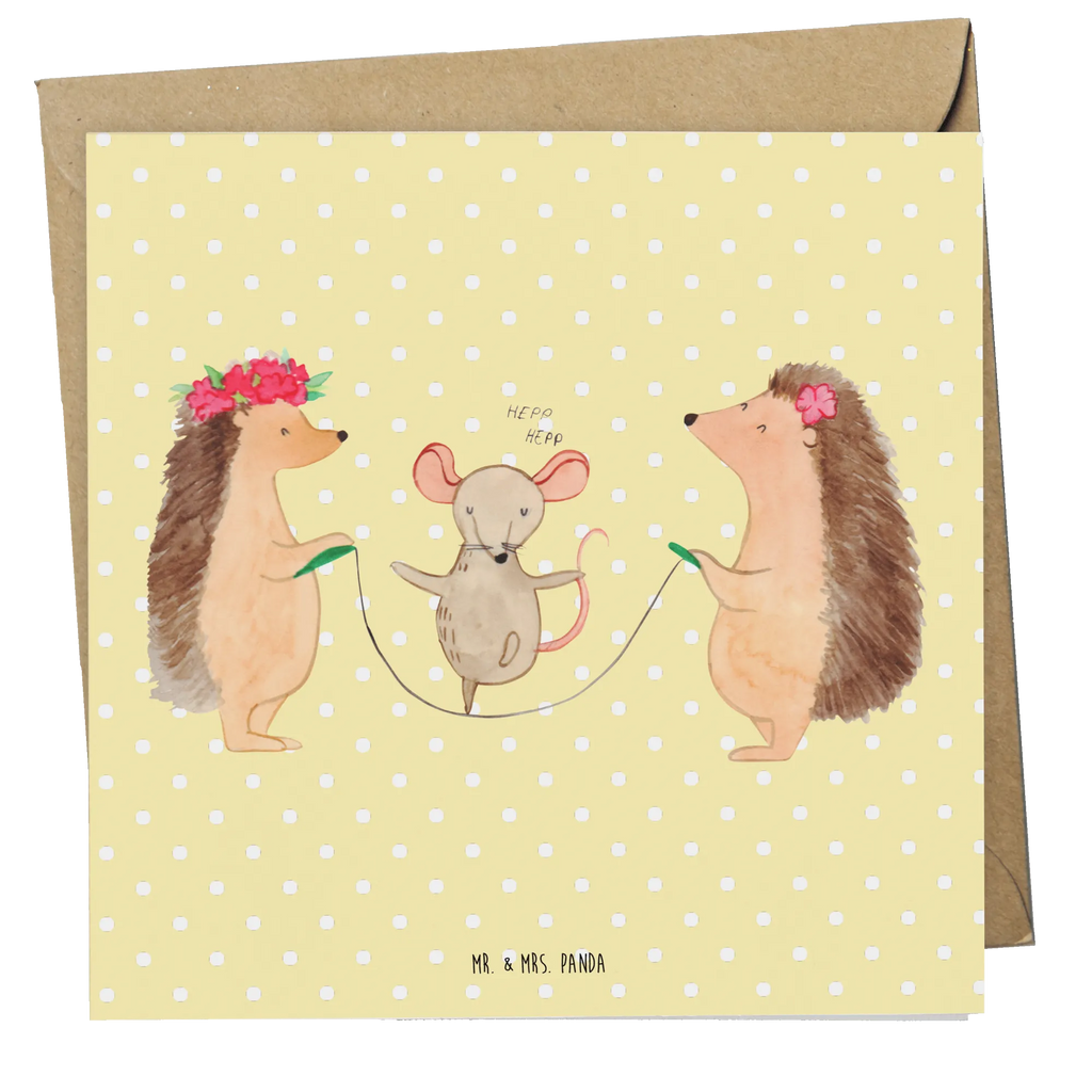 Deluxe Card Hedgehog skipping Grußkarte, Karte, Einladungskarte, Geburtstagskarte, Glückwunschkarte, Hochzeitskarte, Klappkarte, Hochwertige Klappkarte, Hochwertige Grußkarte, Tiermotive, Gute Laune, lustige Sprüche, Tiere, Igel, Seilhüpfen, Seilspringen, Maus, Kindergarten, Kinder