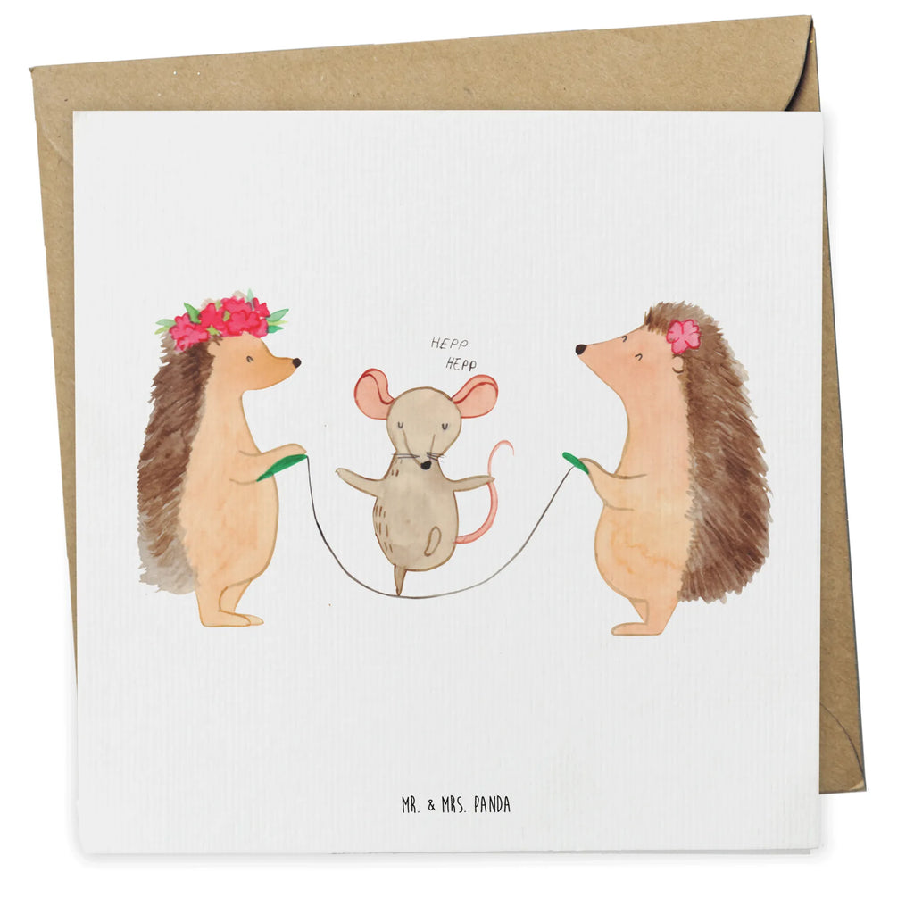 Deluxe Card Hedgehog skipping Grußkarte, Karte, Einladungskarte, Geburtstagskarte, Glückwunschkarte, Hochzeitskarte, Klappkarte, Hochwertige Klappkarte, Hochwertige Grußkarte, Tiermotive, Gute Laune, lustige Sprüche, Tiere, Igel, Seilhüpfen, Seilspringen, Maus, Kindergarten, Kinder
