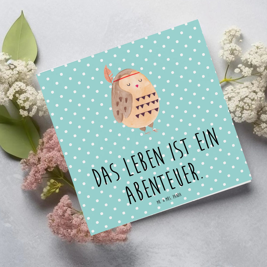 Deluxe Karte Eule Federschmuck Klappkarte, Geburtstagskarte, Einladungskarte, Glückwunschkarte, Hochzeitskarte, Hochwertige Grußkarte, Grußkarte, Hochwertige Klappkarte, Karte, Eule, Eule Deko, Owl, Das Leben ist ein Abenteuer, Federschmuck, Dekoration, Reisespruch