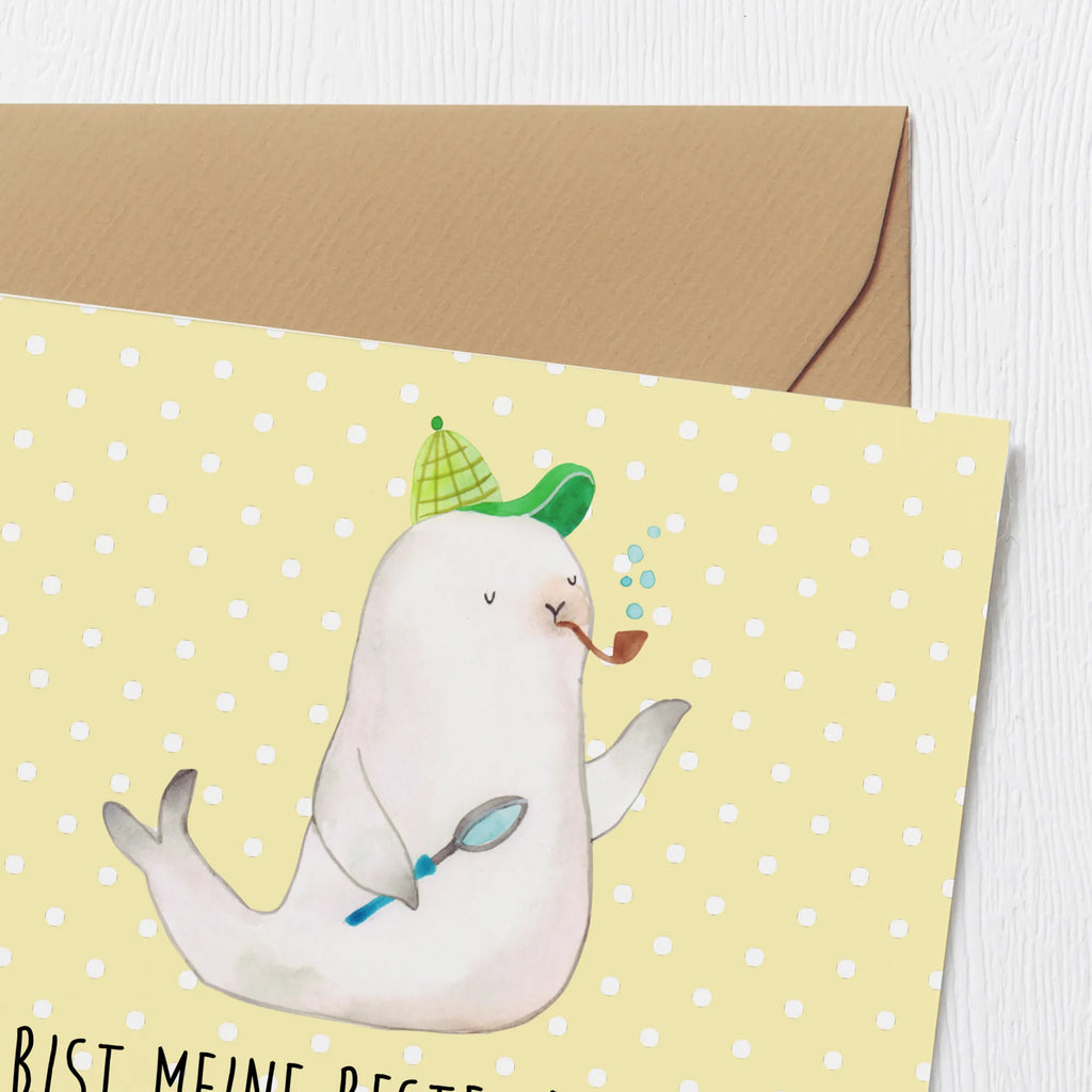 Deluxe Karte Robbe Sherlock Hochwertige Grußkarte, Glückwunschkarte, Hochwertige Klappkarte, Karte, Grußkarte, Geburtstagskarte, Einladungskarte, Klappkarte, Hochzeitskarte, Tiermotive, Gute Laune, lustige Sprüche, Tiere