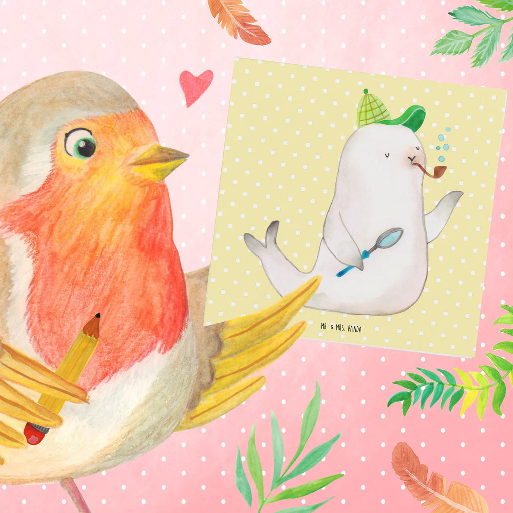 Deluxe Karte Robbe Sherlock Hochwertige Grußkarte, Glückwunschkarte, Hochwertige Klappkarte, Karte, Grußkarte, Geburtstagskarte, Einladungskarte, Klappkarte, Hochzeitskarte, Tiermotive, Gute Laune, lustige Sprüche, Tiere